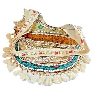 NWOT Pakistani Embroidered Tassel Bag Beaded Boho Hippy Ethnic Handbag Purse